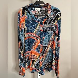 Aura Multicolor Bohemian Oversized Button Down Shirt